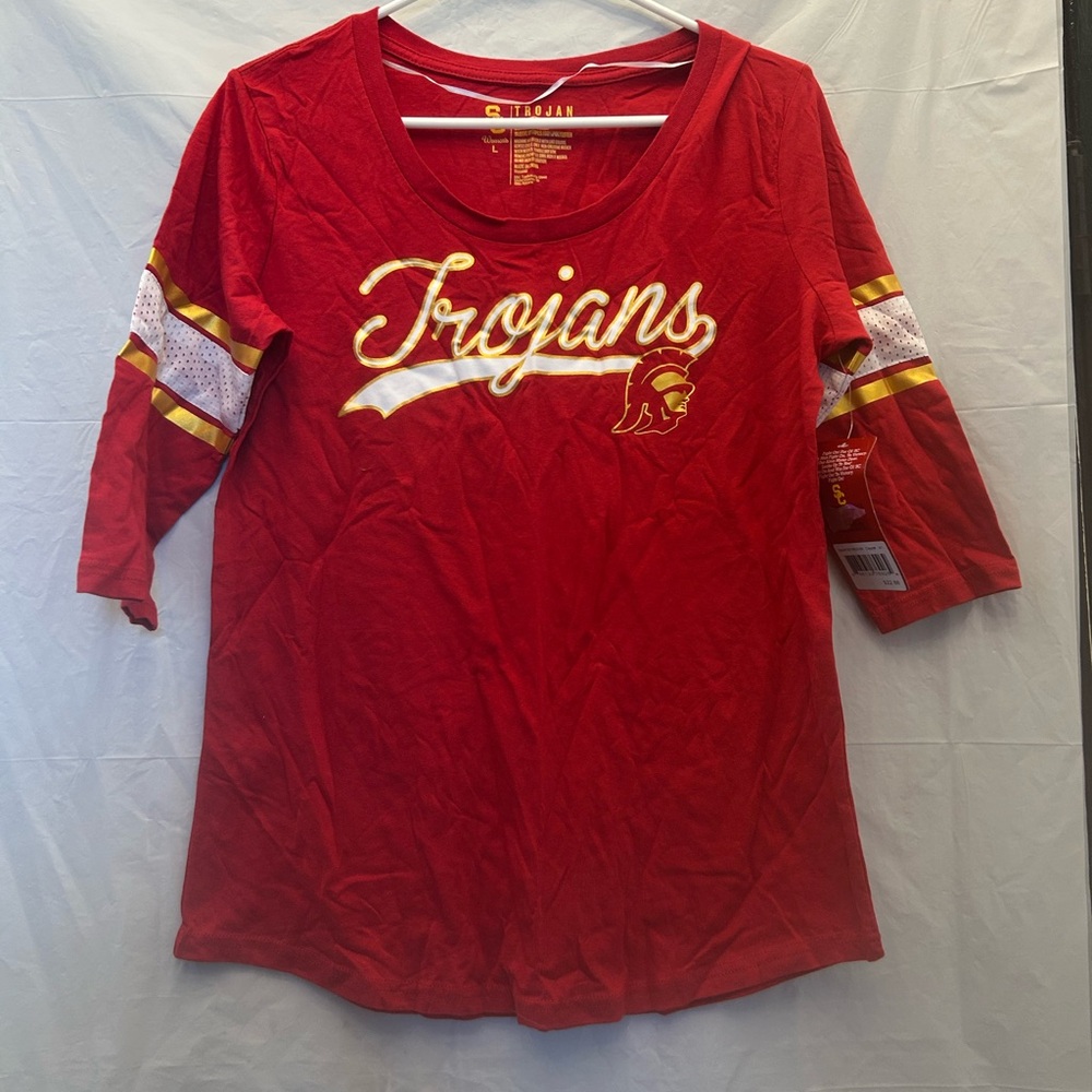 Trojan Apparel Red USC Trojans Women's 3/4 Sleeve Tee Sz L 100% Cotton NWWT
